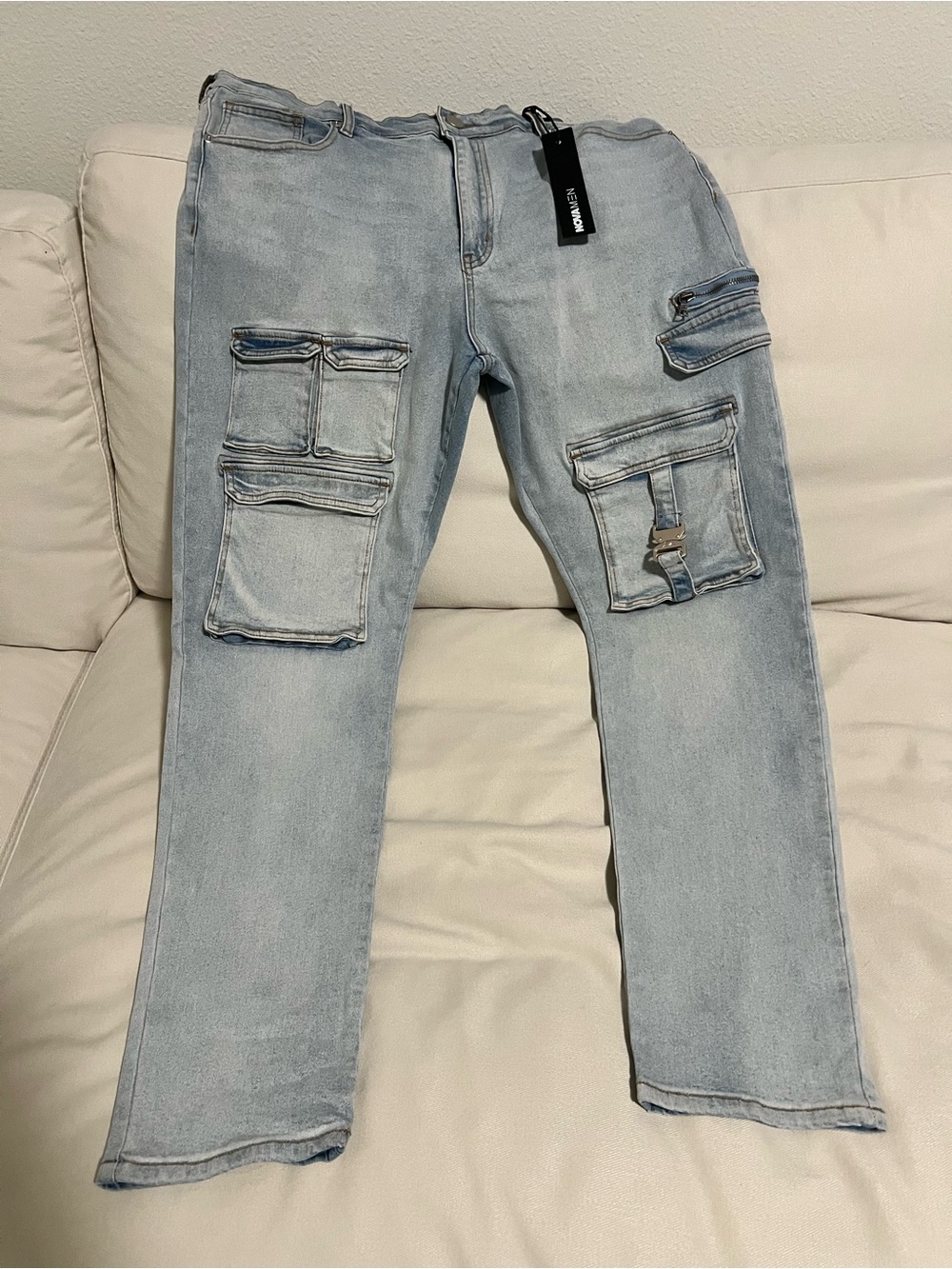 Fashion Nova Light Wash Cargo Denim Jeans for Men